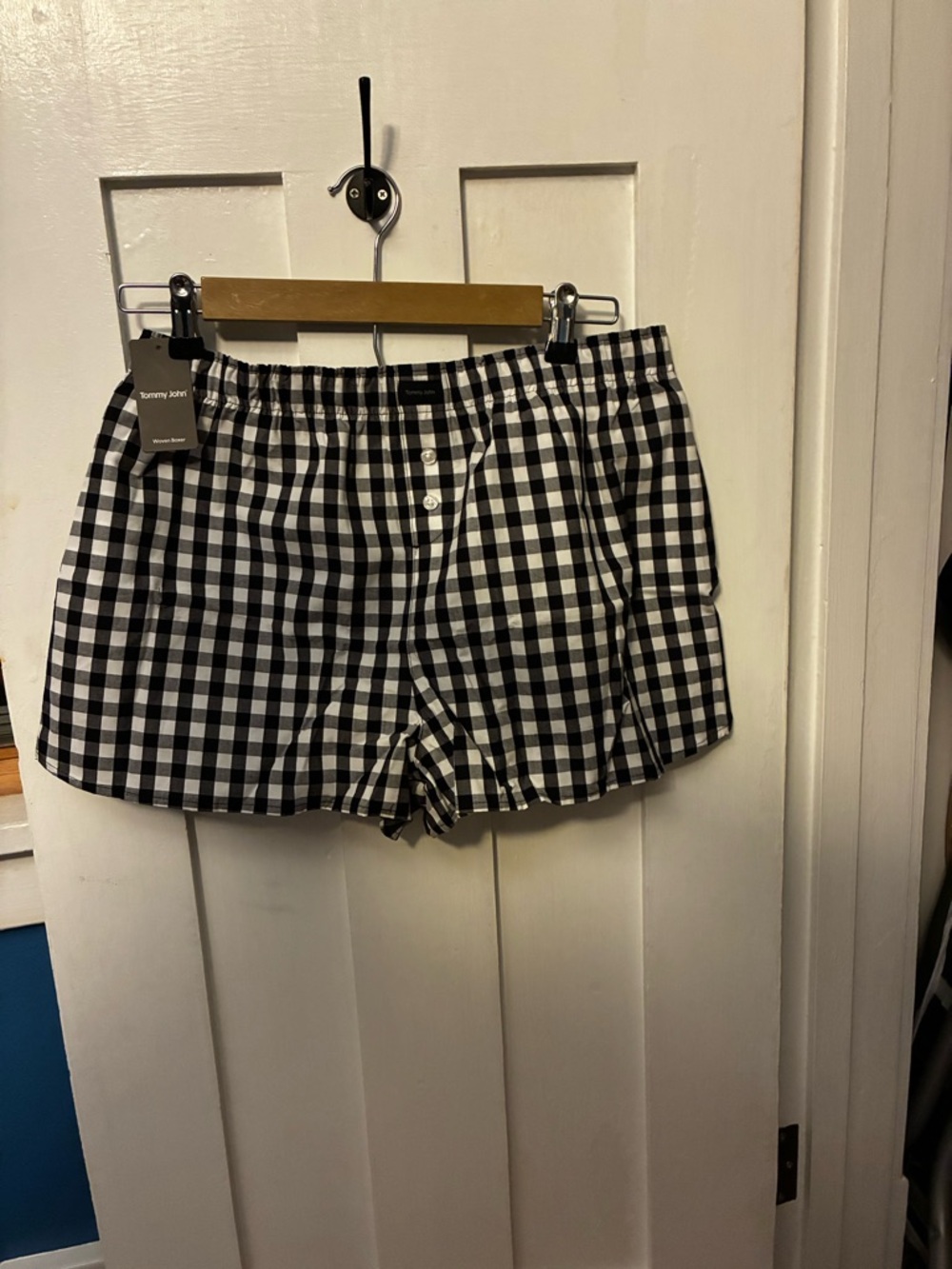 Tommy John Women’s Woven Boxer Short - Black Gingham Medium